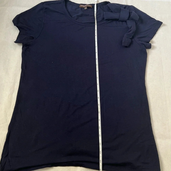 Adrienne Vittadini Womens Large Top Dark Blue  Short Sleeve Bow Details NWOT - Picture 5 of 7